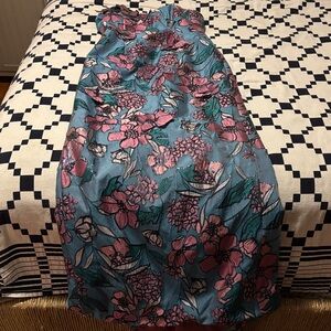 Rene Ruiz Strapless Dress in Blue and Pink Floral